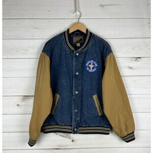 VTG Port Authority‎ Jacket Mens XL Denim Varsity Bomber Mustang Club America